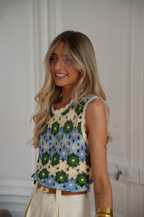 Ninon bleu - Top en crochet