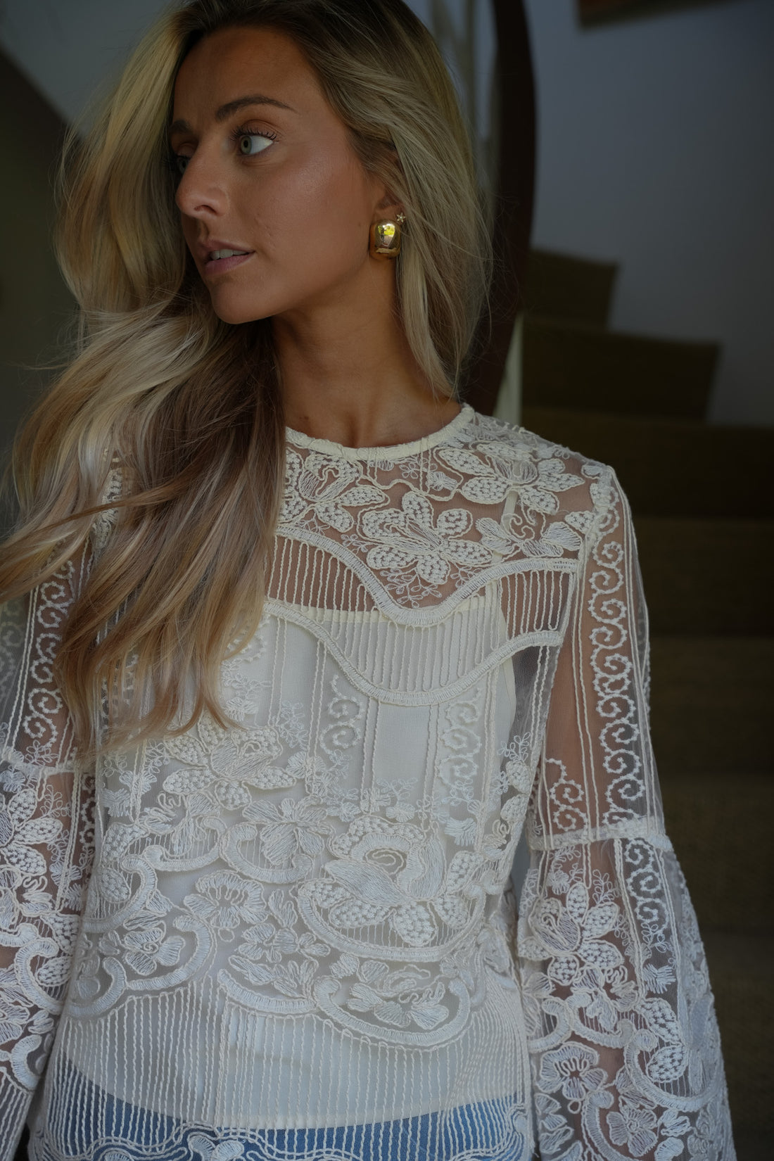Salma crème - Blouse brodée