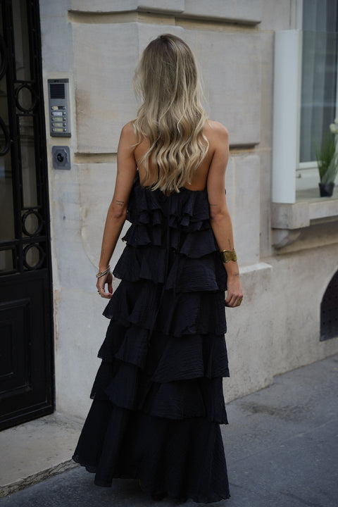 Ava noire - Robe volantée