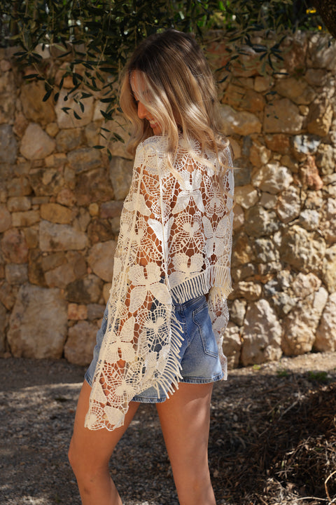 Calista crème - Blouse en crochet