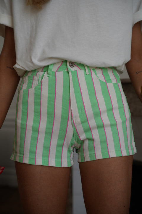 Olie vert - Short rayé