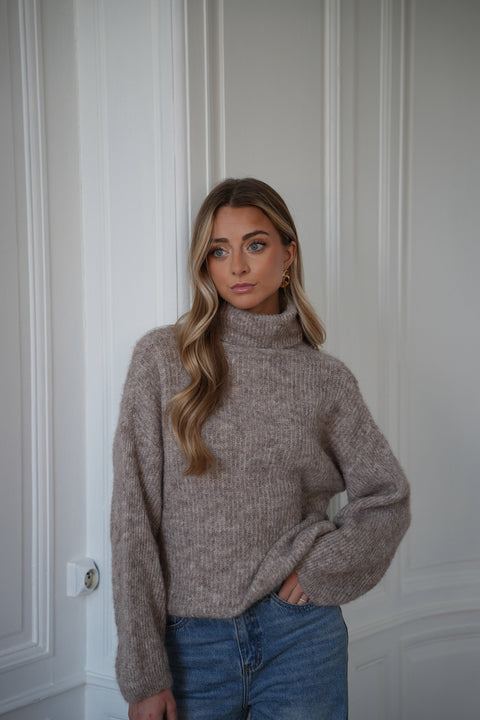 Sora taupe - Pull col roulé
