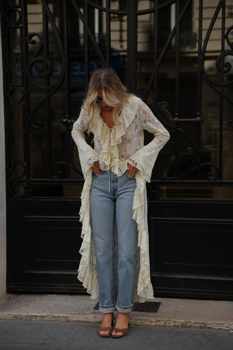 Odile crème - Gilet brodé