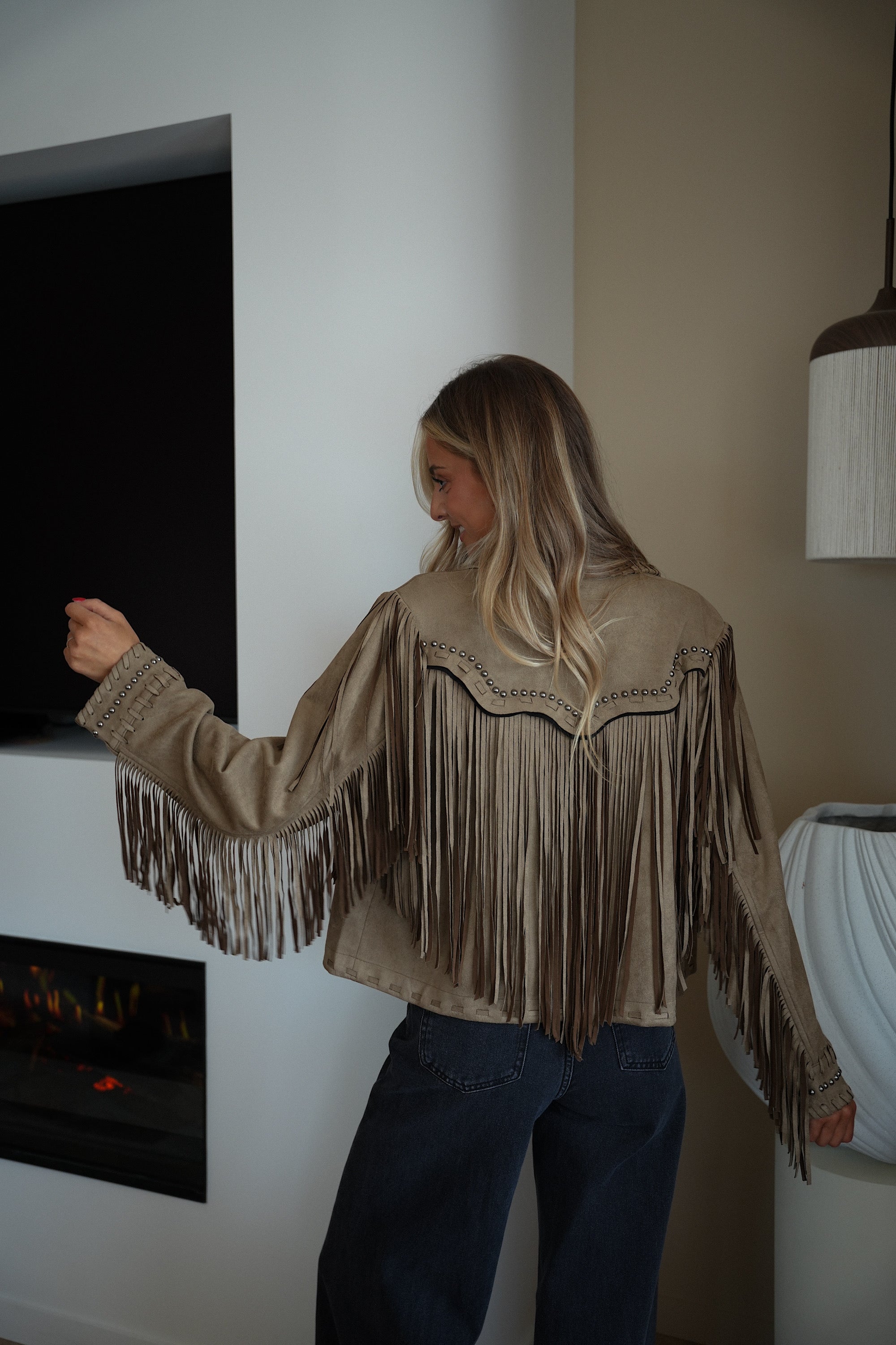 Filipa taupe - Veste à franges