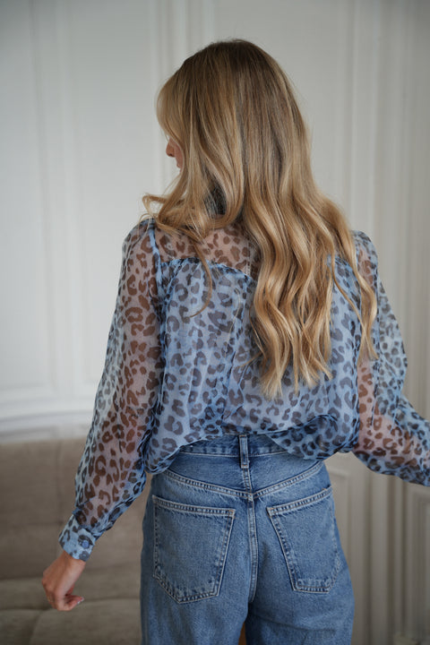 Baija bleue - Blouse léopard