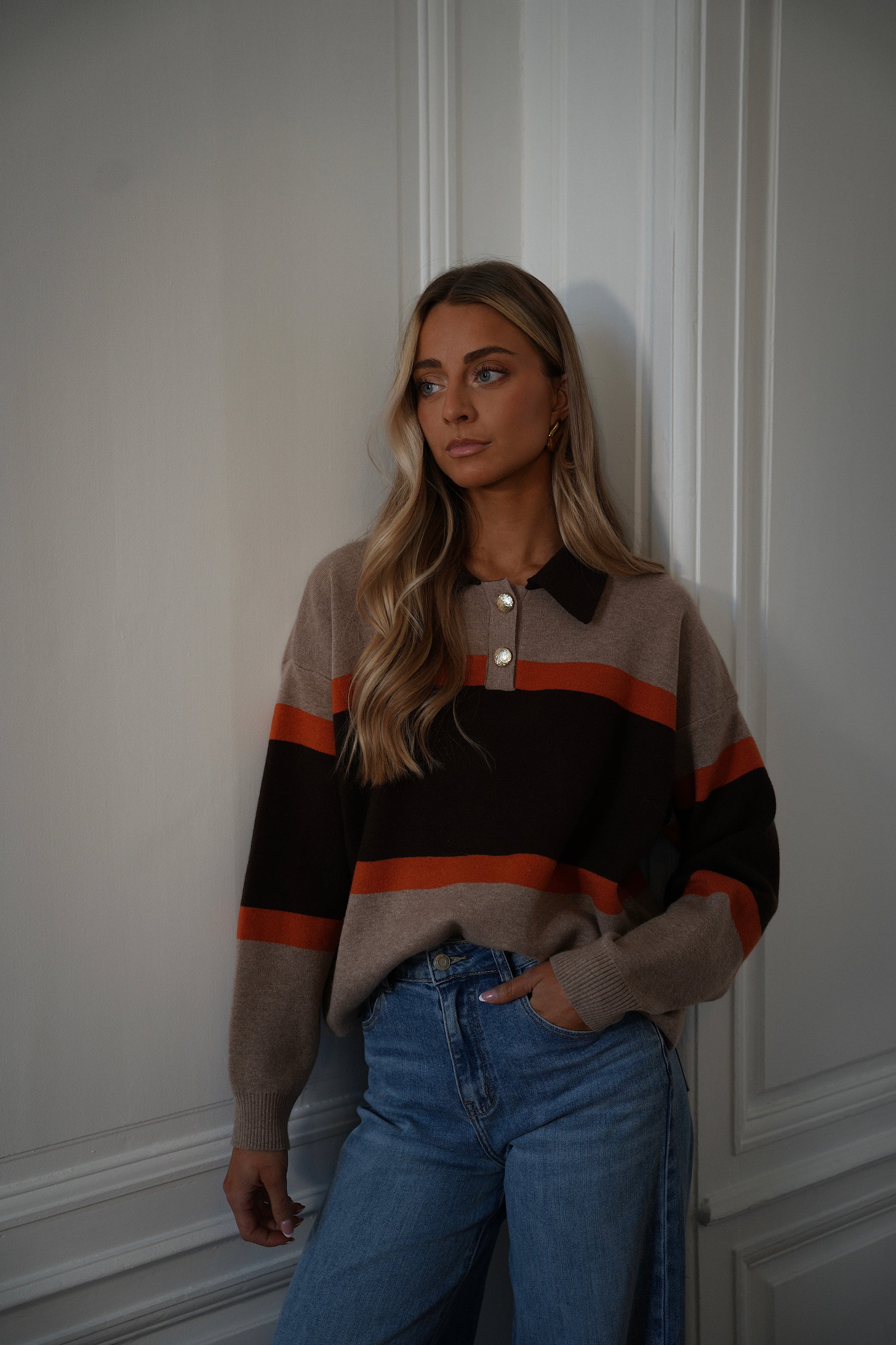 Jany beige - Pull col polo