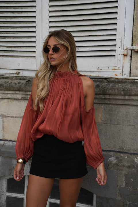 Octavia terracotta - Blouse ajourée