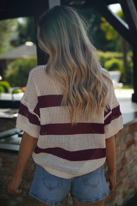 Norma écrue/bordeaux - Blouse crochet