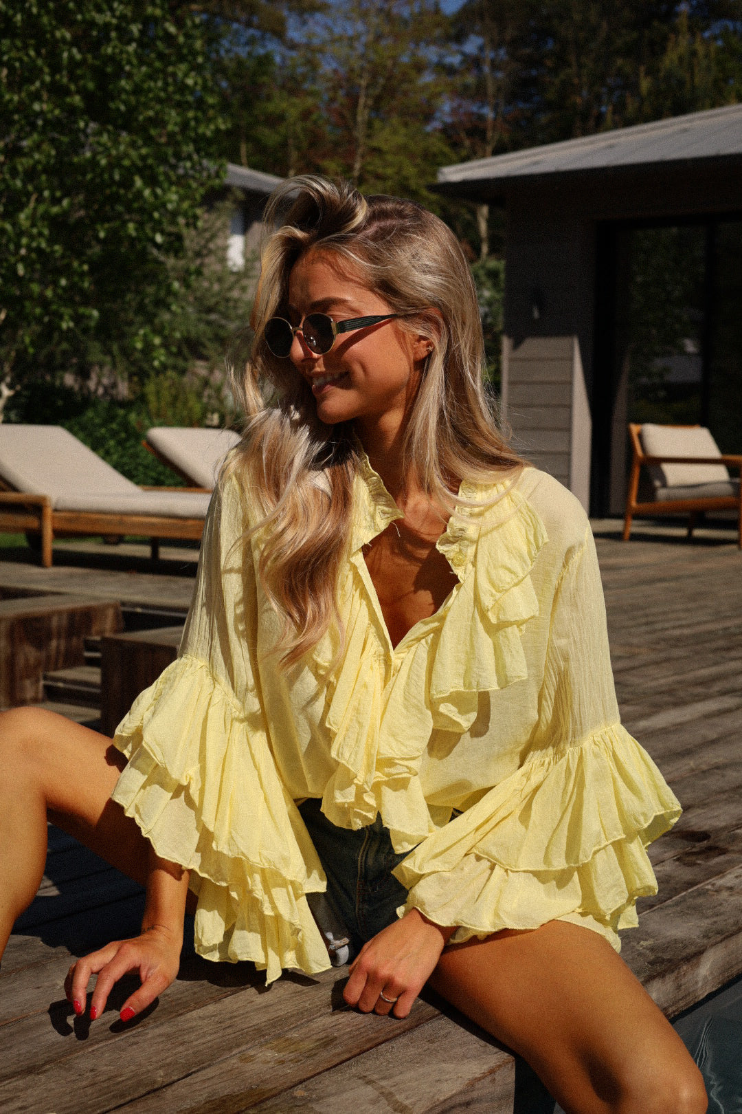Roman jaune - Blouse volantée