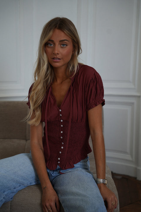 Maud terracotta - Top smocké