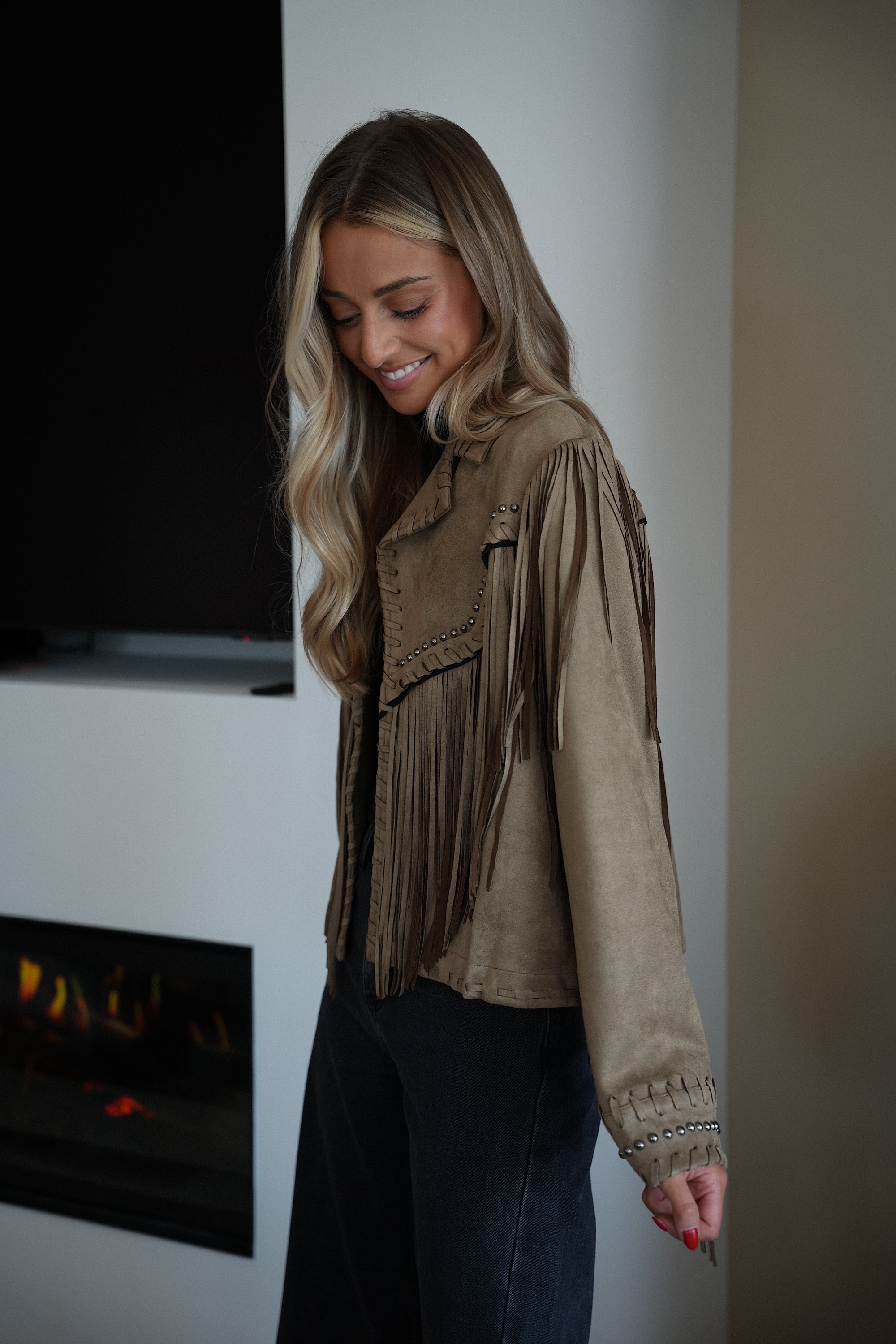 Filipa taupe - Veste à franges