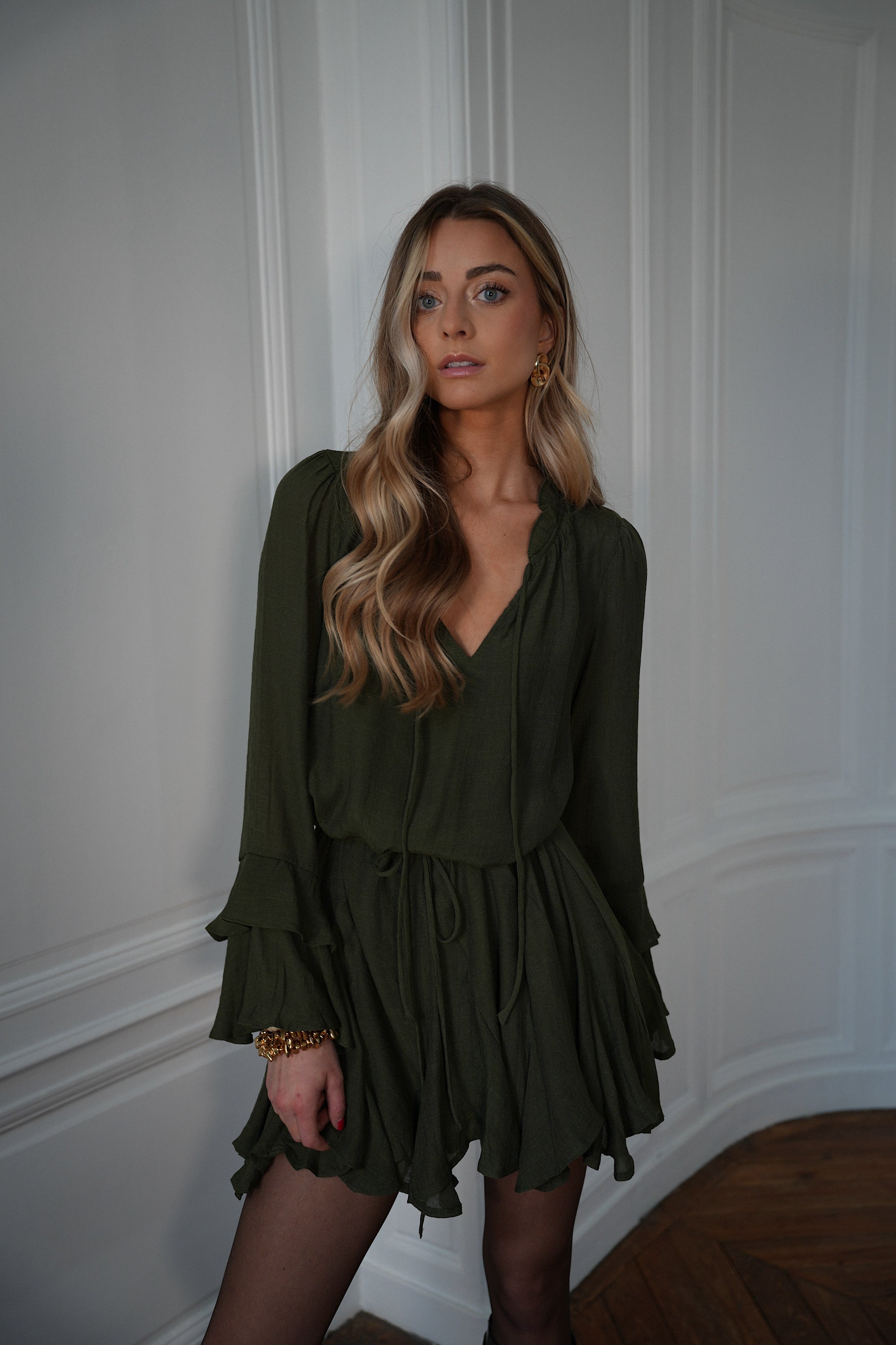 Edda kaki - Robe volantée