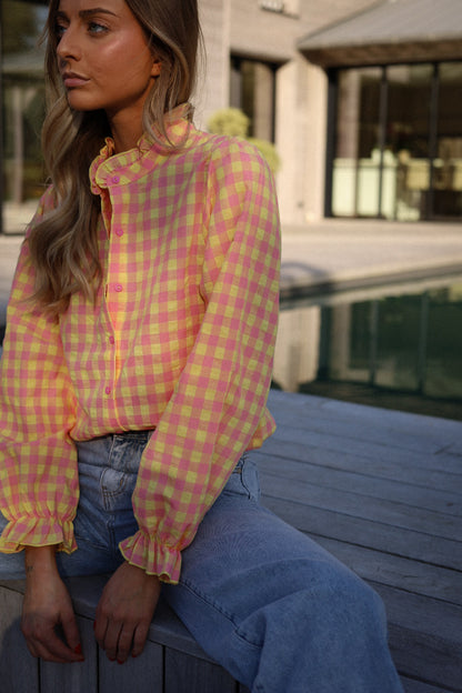 Carlos rose/jaune - Blouse vichy