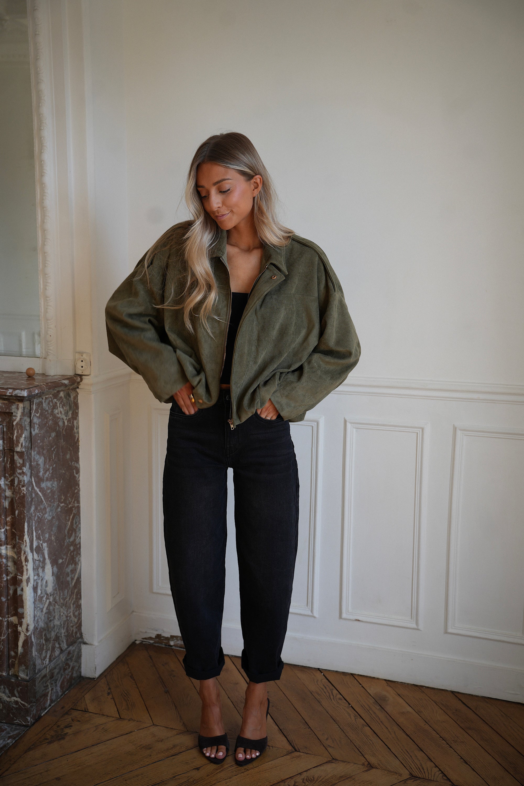 Delfine kaki - Veste suédée