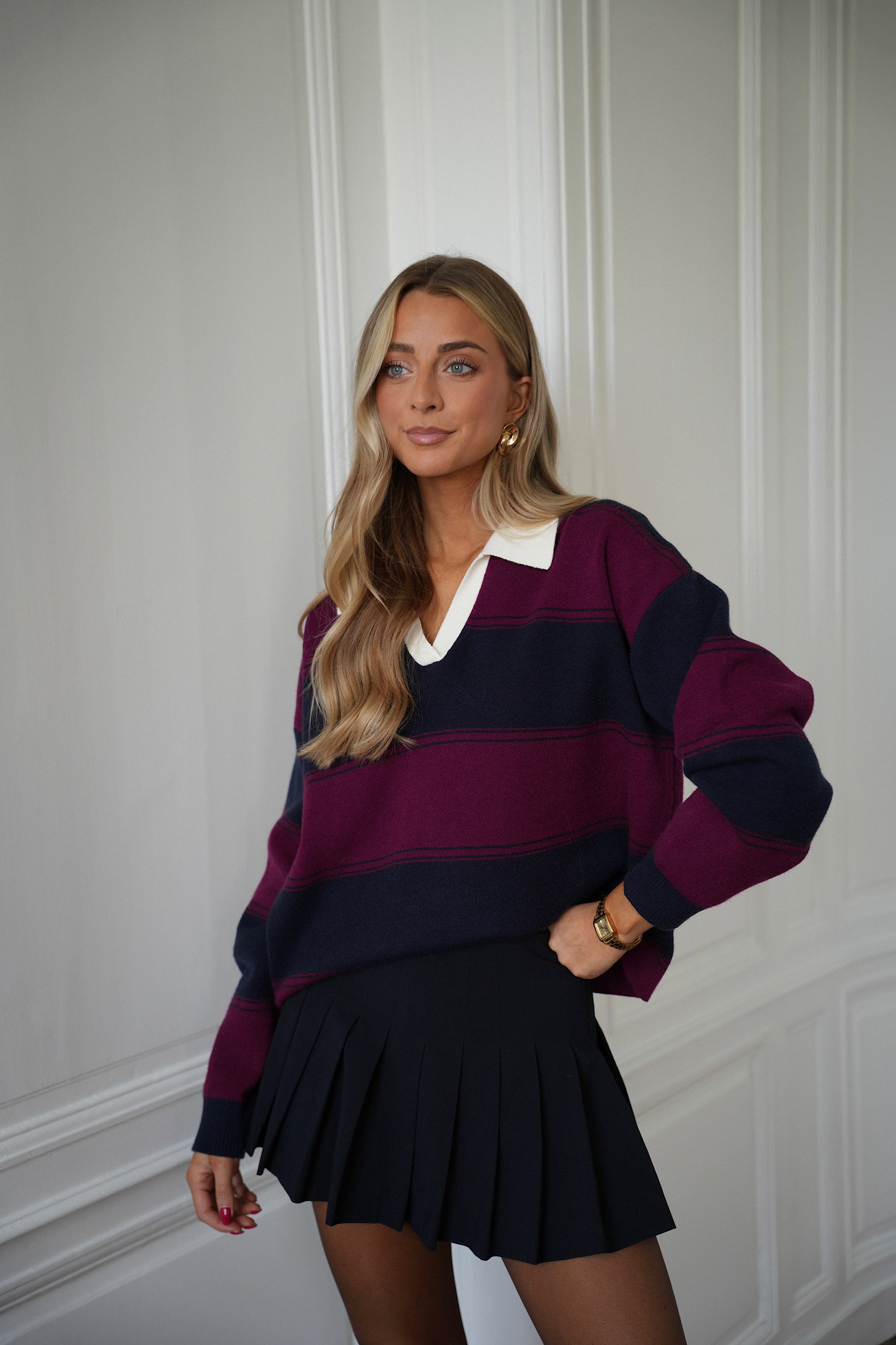 Monika marine/bordeaux - Pull rayé
