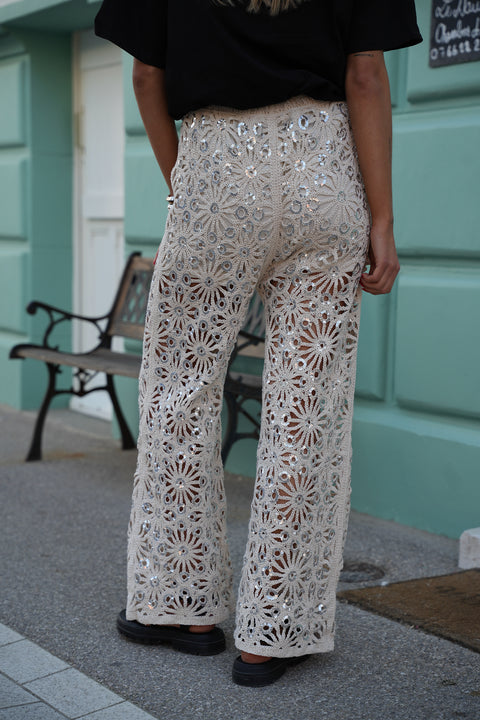 Rosie beige - Pantalon crochet