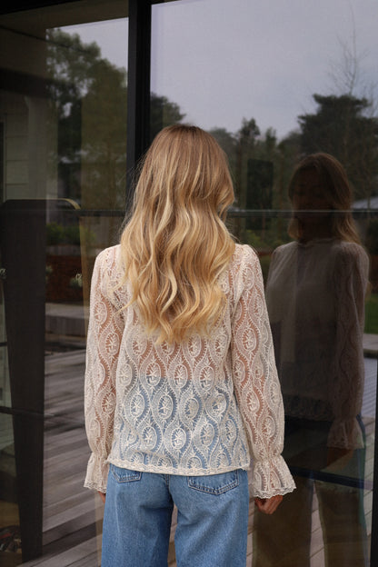 Jana beige - Blouse brodée