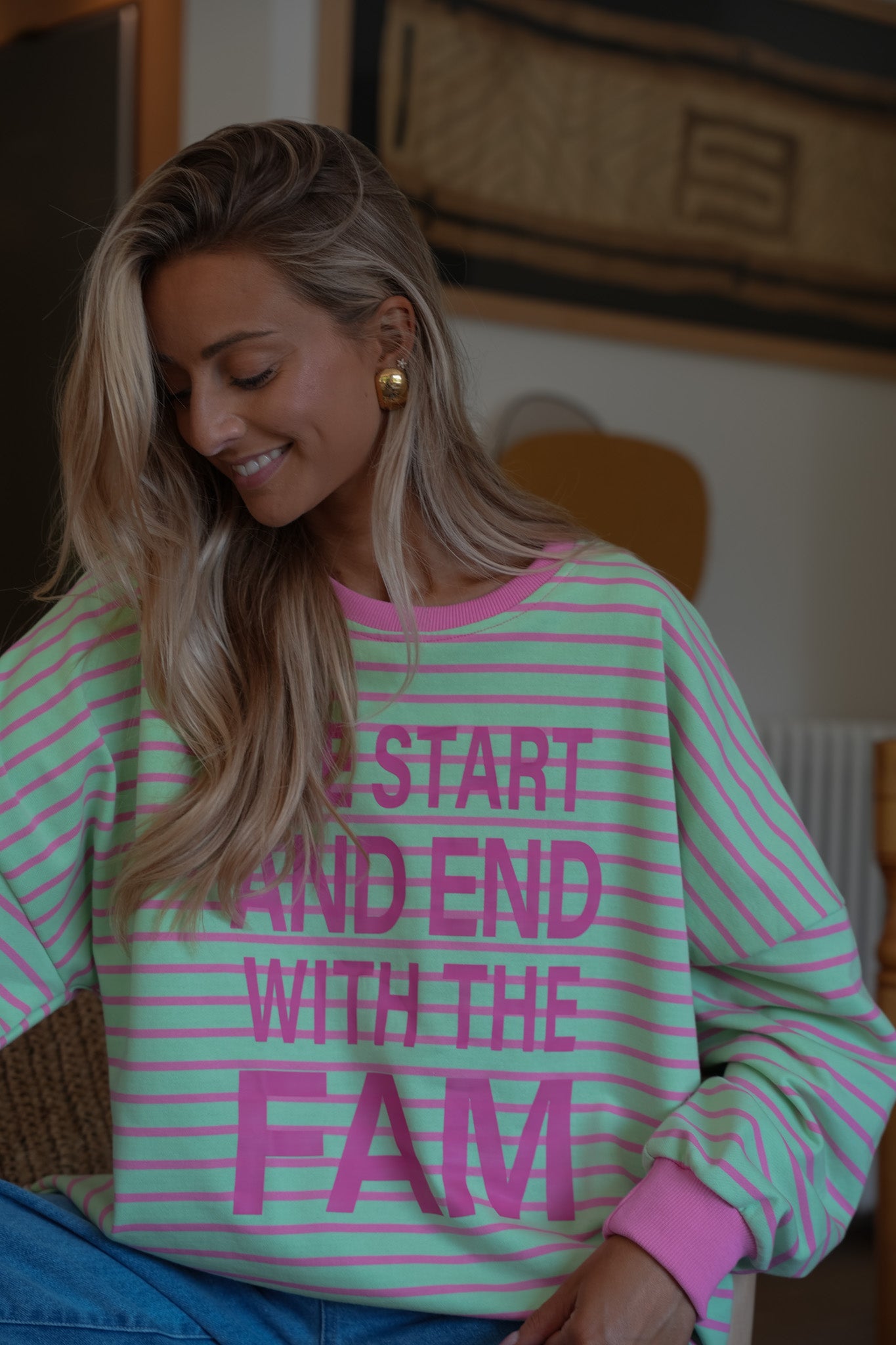 Fam vert - Sweat-shirt rayé