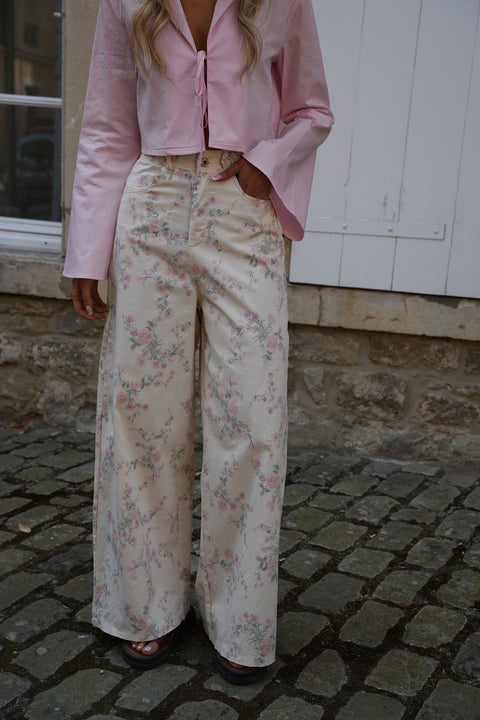 Misha beige - Pantalon fleuri