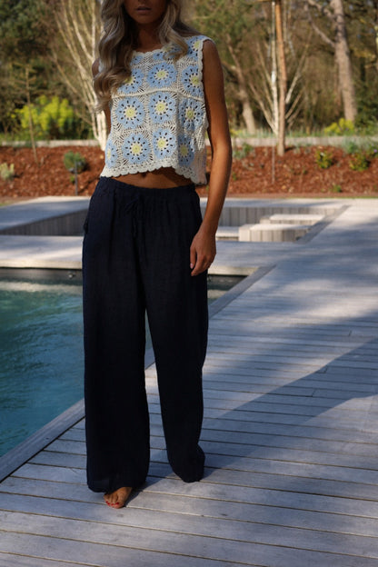 Lindie marine - Pantalon lin