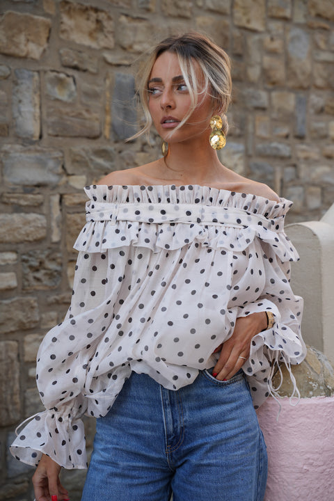 Aya crème/noire - Blouse à pois