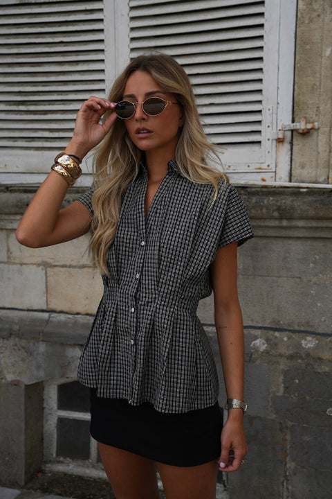 Allice marine - Blouse à carreaux
