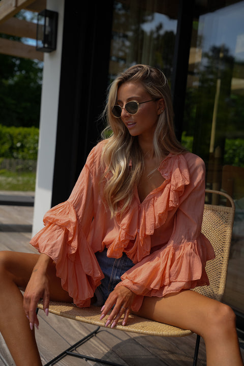 Roman orange - Blouse volantée