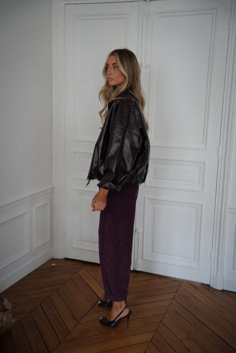 Simone prune - Veste en cuir