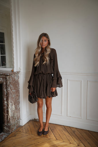 Eva chocolat - Robe ceinturée