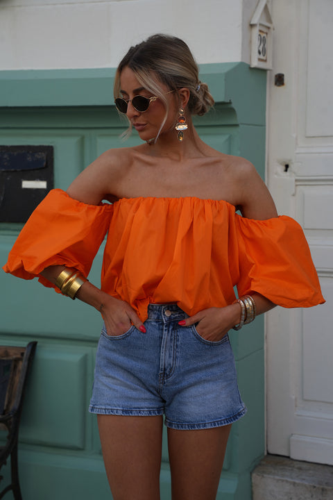 Nao orange - Blouse col bardot