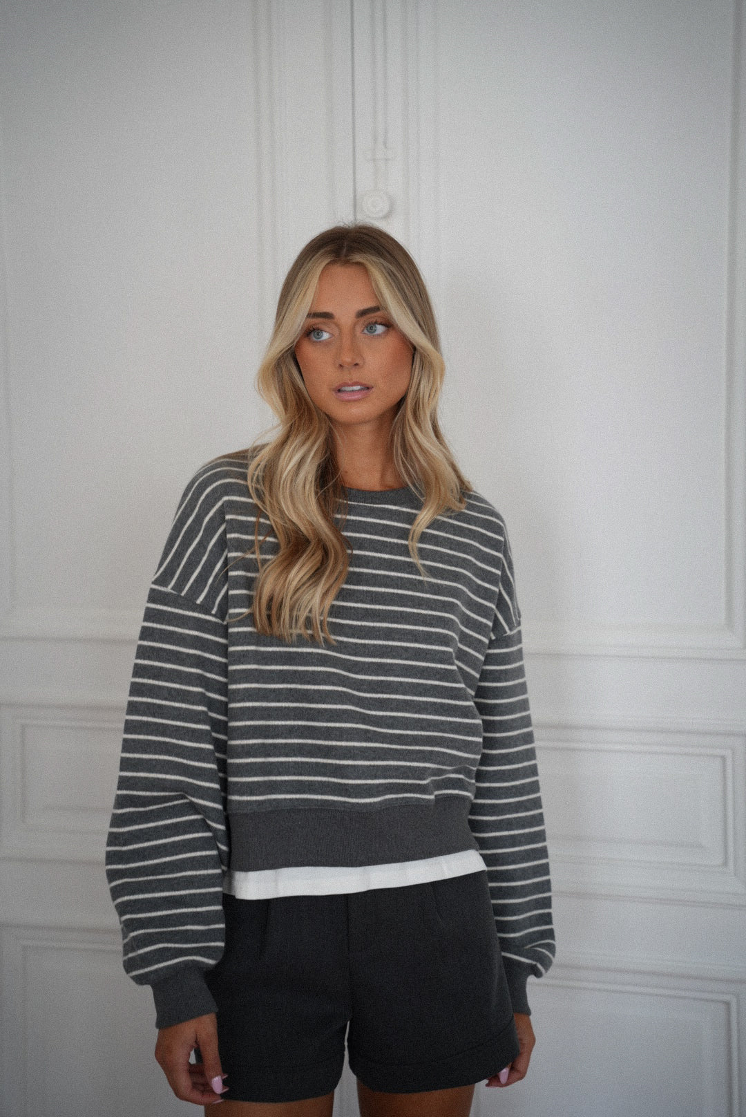 Loony gris - Sweat-shirt rayé