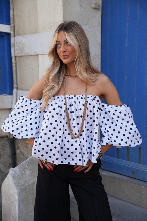 Sola blanc/noir - Blouse à pois
