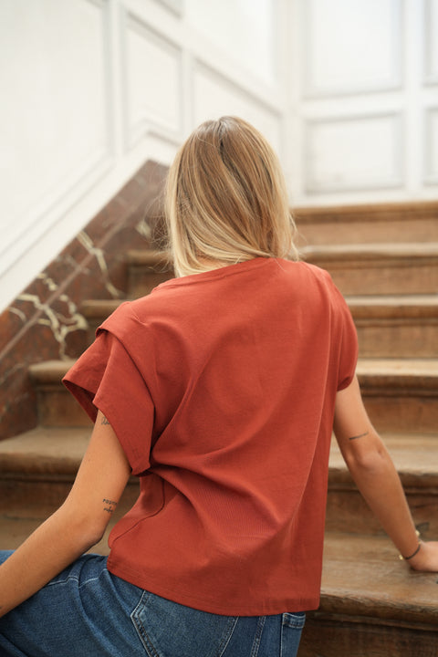 Lizo terracotta - T-shirt col rond