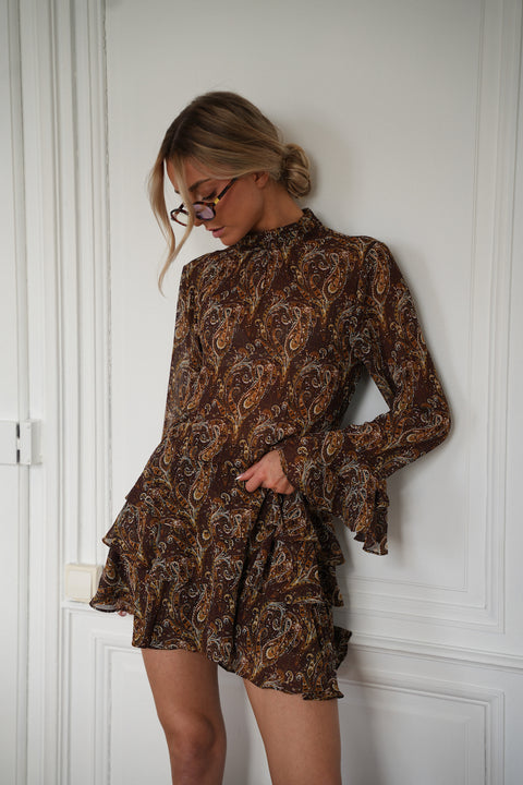 Marine marron - Robe imprimée