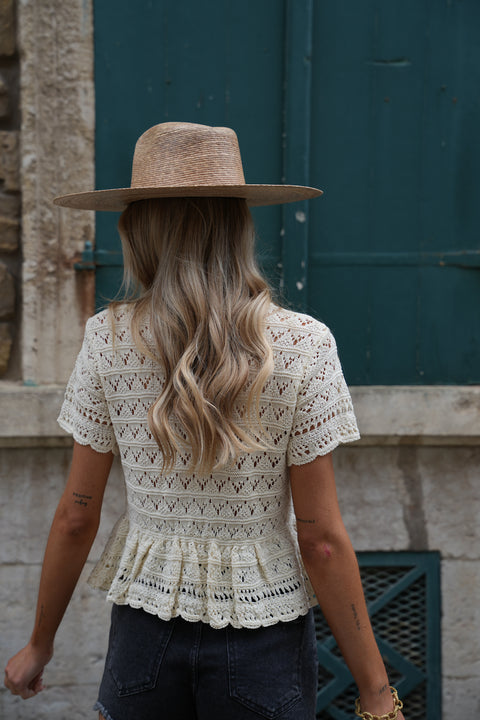 Nora beige - Blouse en crochet