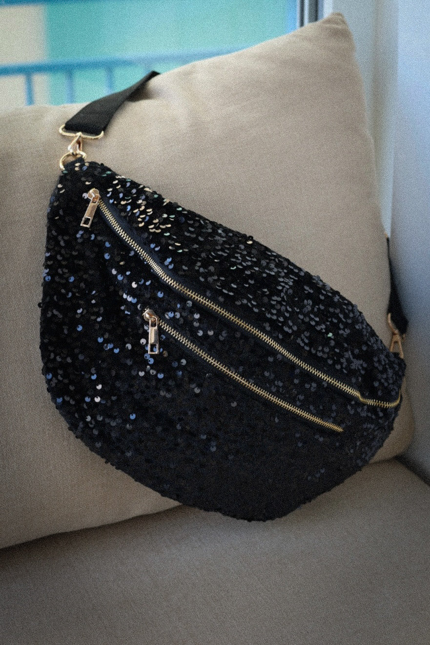 Raquel noir - Sac banane sequins XL
