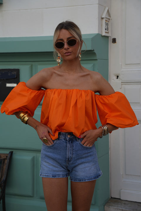 Nao orange - Blouse col bardot