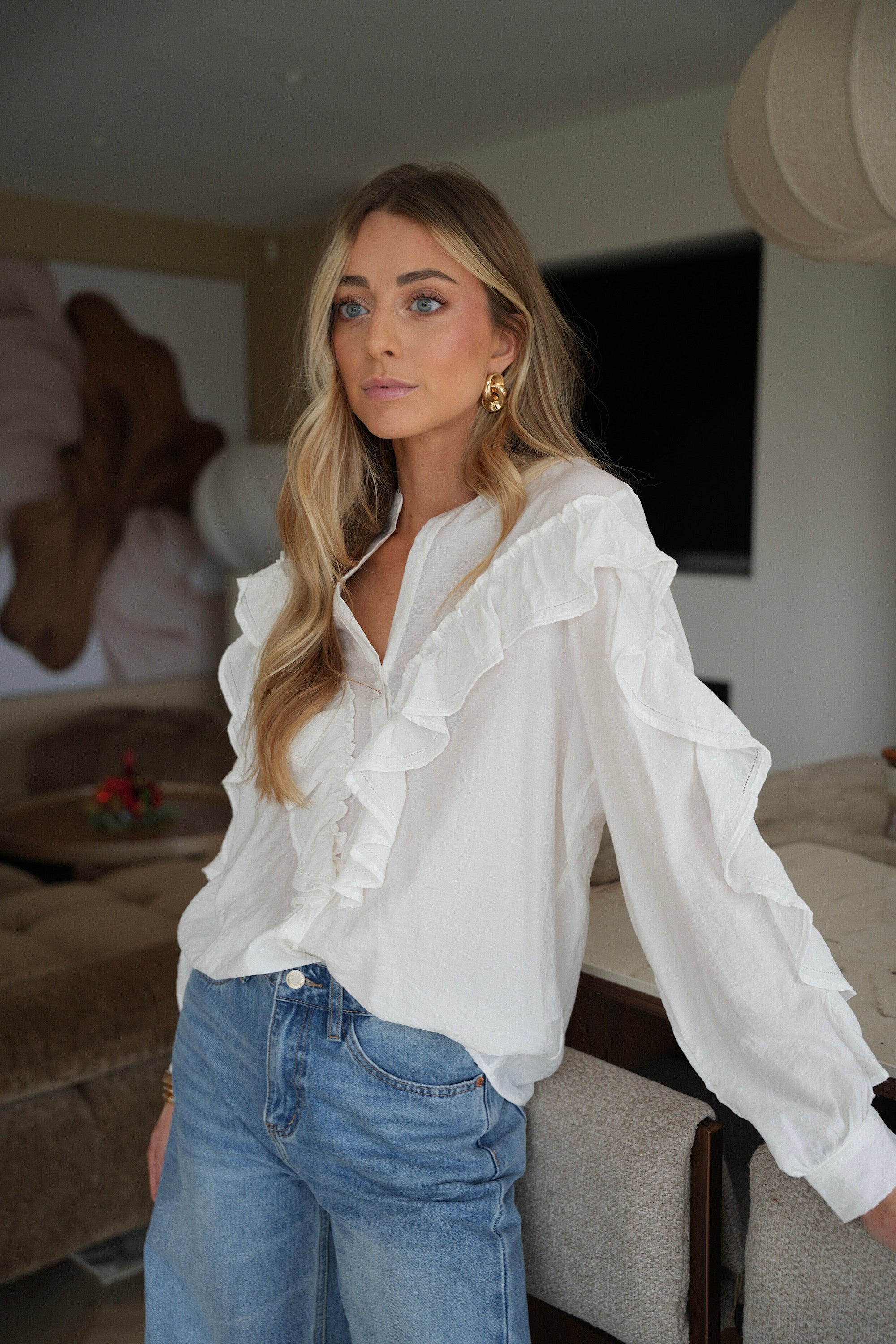 Terry blanche - Blouse volantée