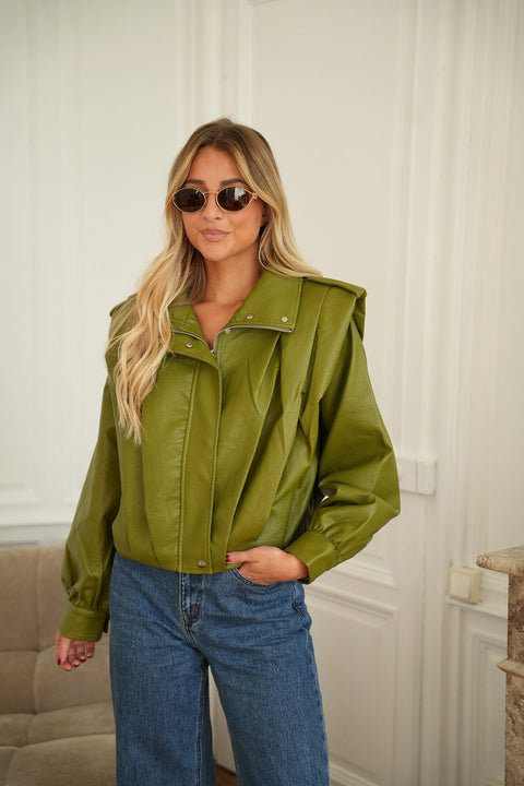 Linda olive - Veste en similicuir