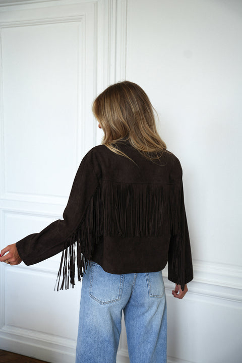 Nina chocolat - Veste à franges
