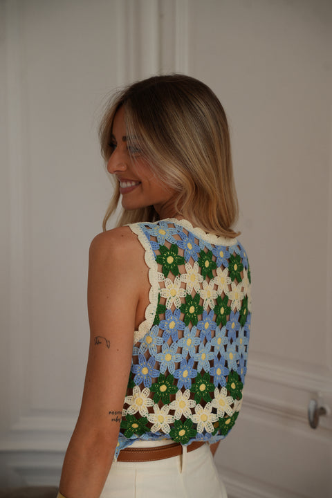 Ninon bleu - Top en crochet