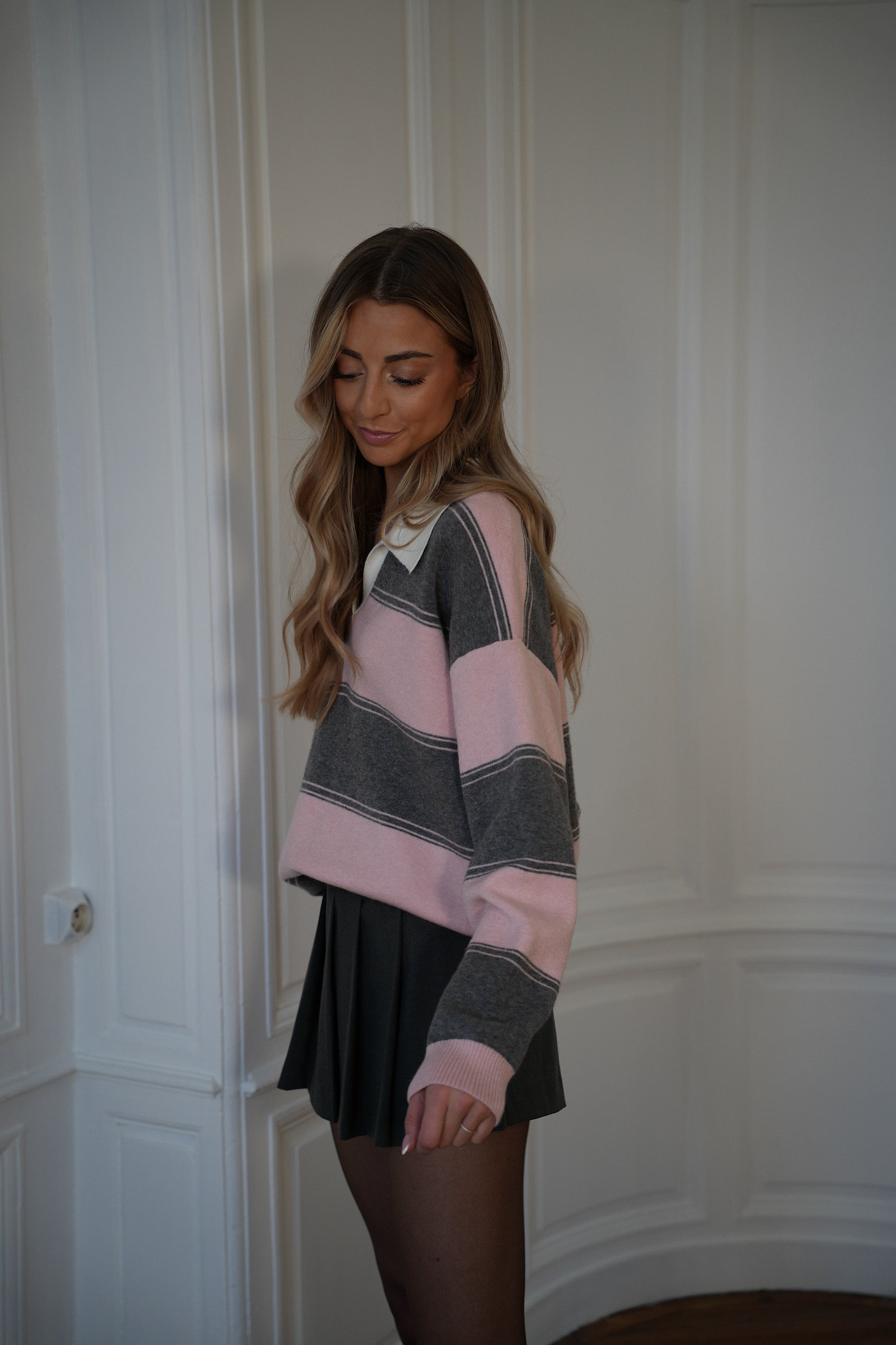 Monika gris/rose - Pull rayé