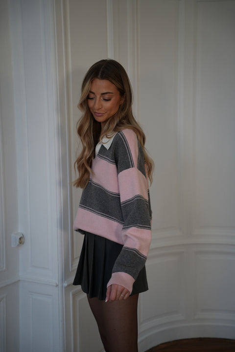 Monika gris/rose - Pull rayé
