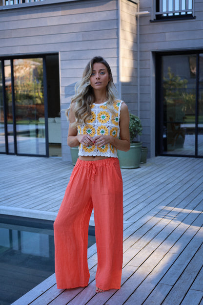 Lindie orange - Pantalon lin