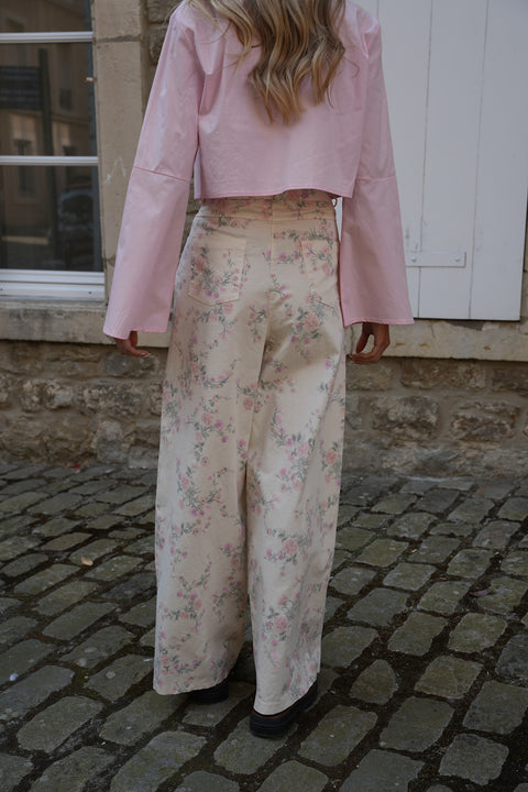 Misha beige - Pantalon fleuri