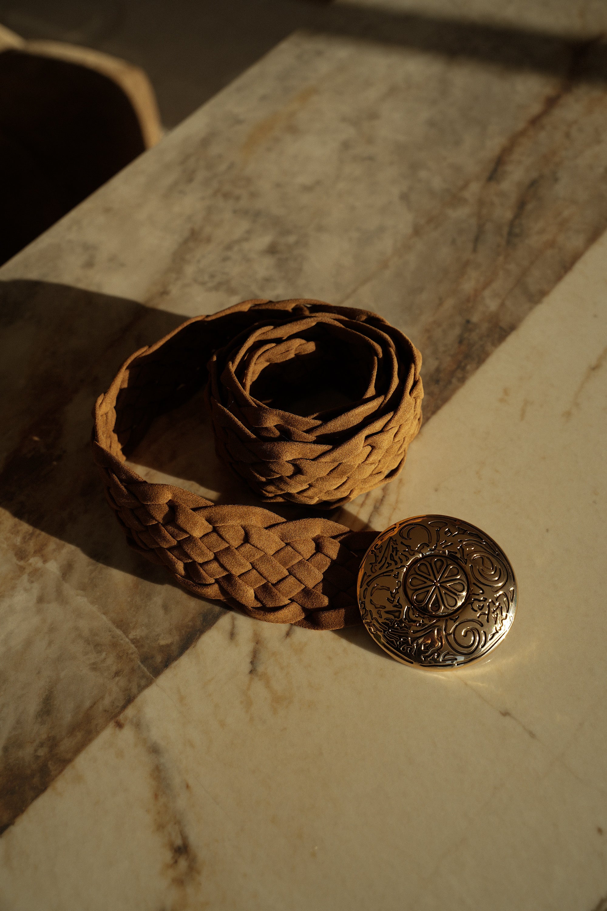 Suzon camel/dorée - Ceinture tressée