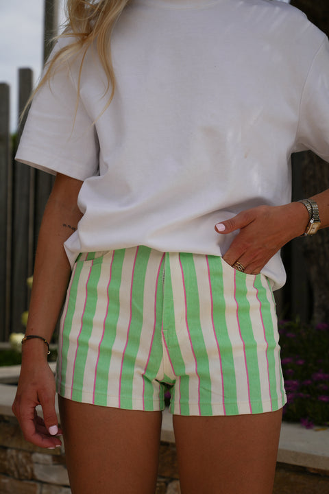 Olie vert - Short rayé
