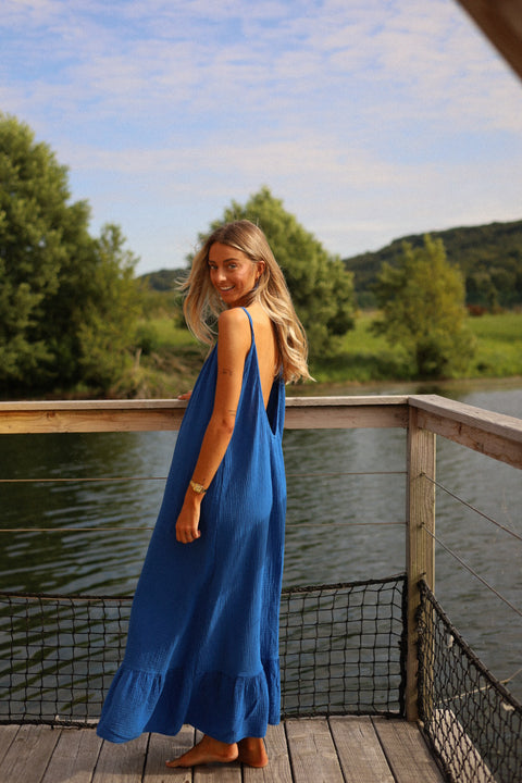 Alissia bleue - Robe gaze de coton