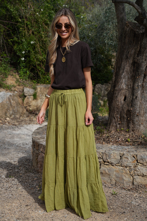 Chloé olive - Jupe longue