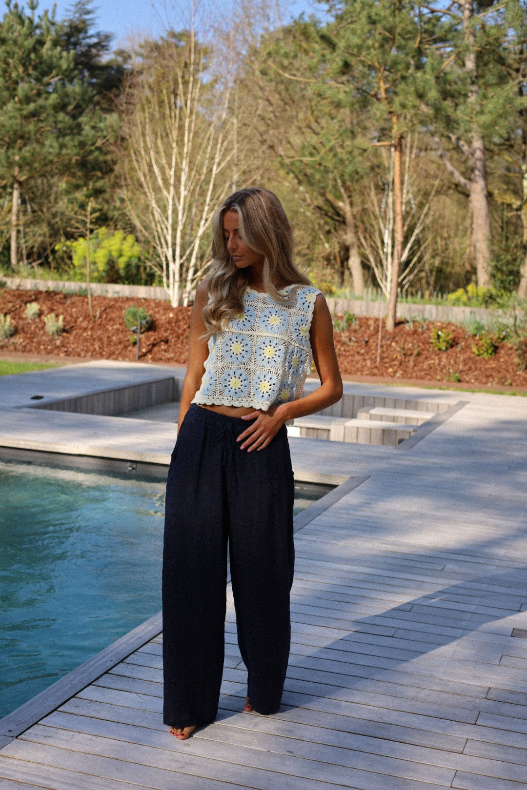 Lindie marine - Pantalon lin